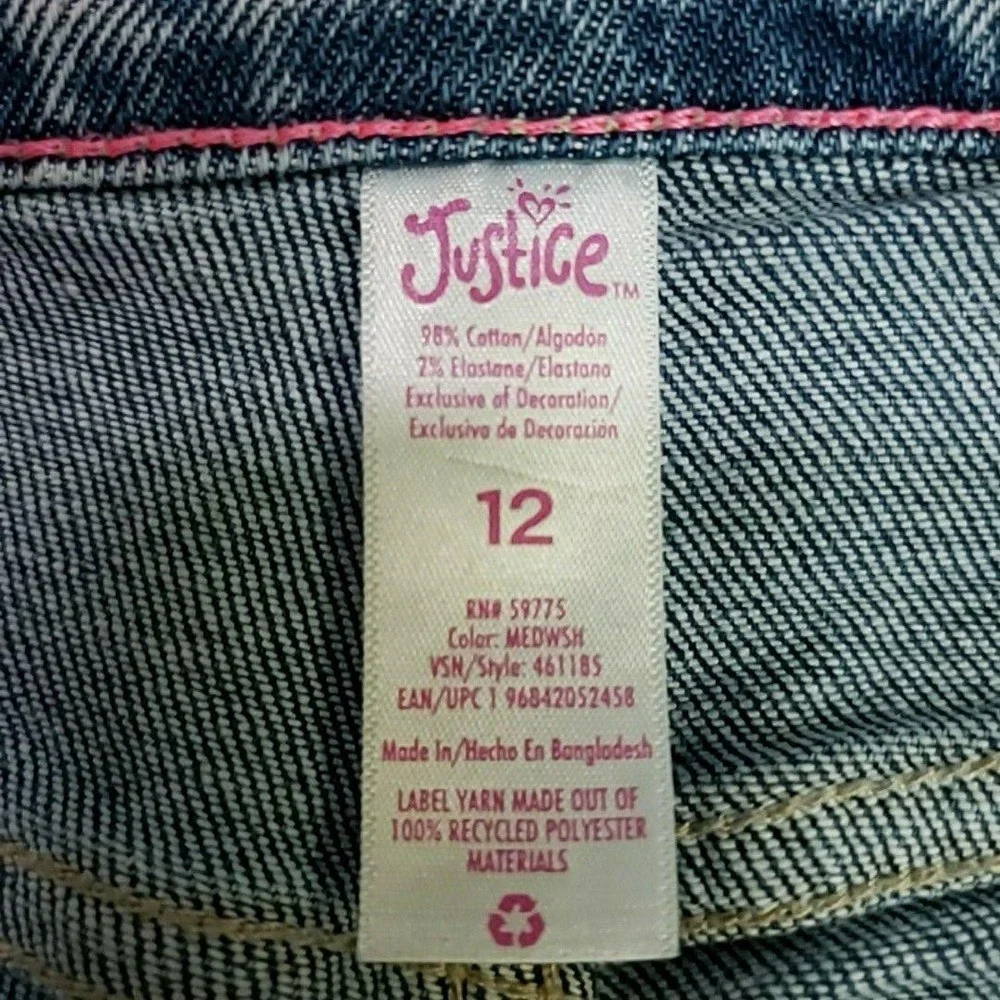 Justice Jeans Girls 12 Blue Pink Ombre Distressed Raw Hem Skinny Ankle Denim